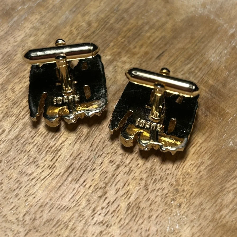 Vintage Swank Nugget & Rhinestone Gold Tone Cufflinks.